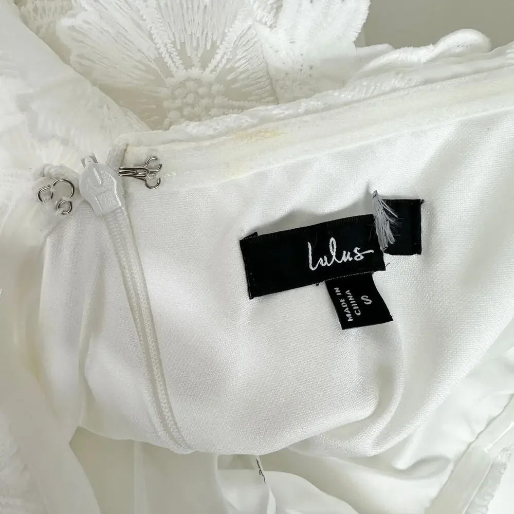 Lulu's White Strapless Midi Dress with Floral Appliqué - Picture 7 of 11